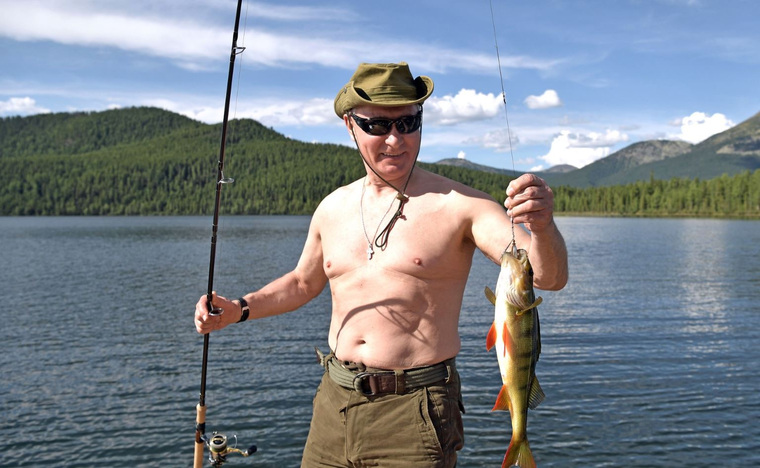 Отпуск Владимира Путина в Тыве, удочка, рыба, путин владимир, сток,  stock