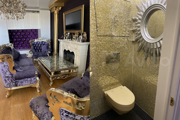 Туалетная комната оформлена в золоте