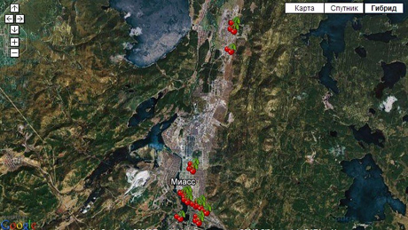 Карта миасса со спутника