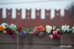Траурное шествие памяти Бориса Немцова в Москве, кремлевская стена, гвоздики, возложение цветов
