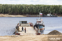 Мост через Вах. Излучинск, корабль, переправа, баржа