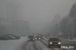 Туман в городе. Курган, площадь ленина, зима, плохая видимость, фары, туман