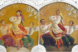 На фото фреска до реставрации (слева) и после (справа)