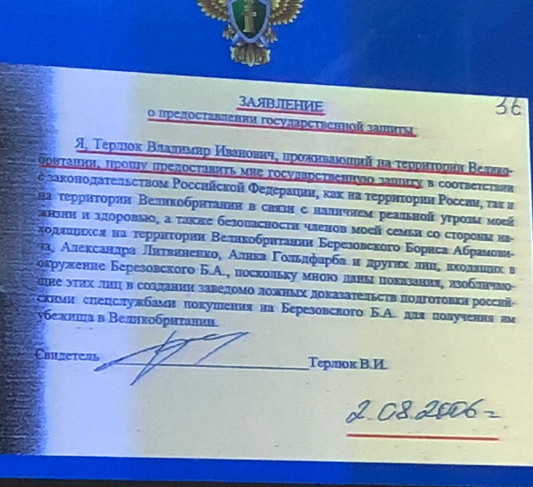 Заявление Терлюка к РФ о предоставлении защиты от Березовского