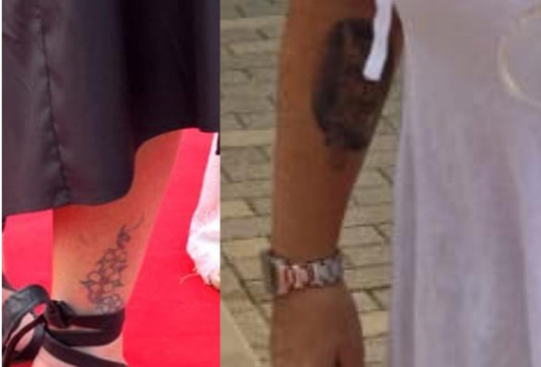 Фотографам удалось снять татуировки на ноге и руке певицы