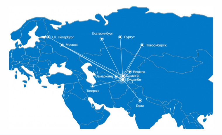 География полетов авиакомпании Tajik Air