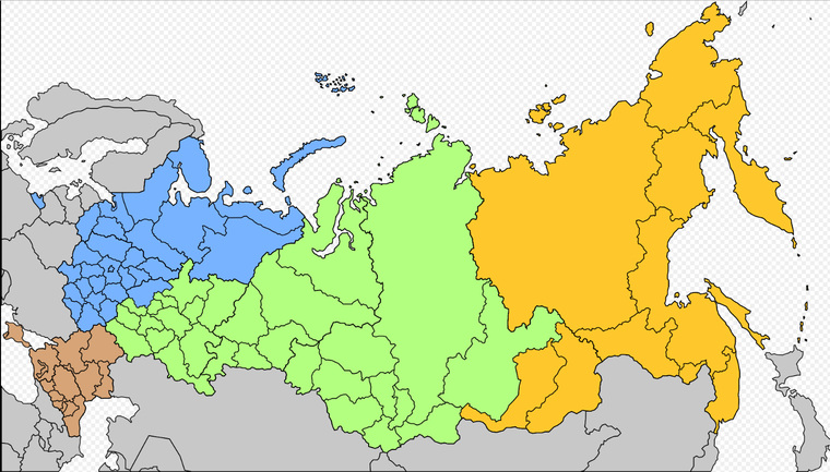 Военно-административное деление территории РФ на четыре округа сейчас