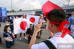 Стадион "Лужники" перед матчем полуфинала Чемпионата Мира FIFA 2018 Англия-Хорватия. Москва, фото на память, флаг японии