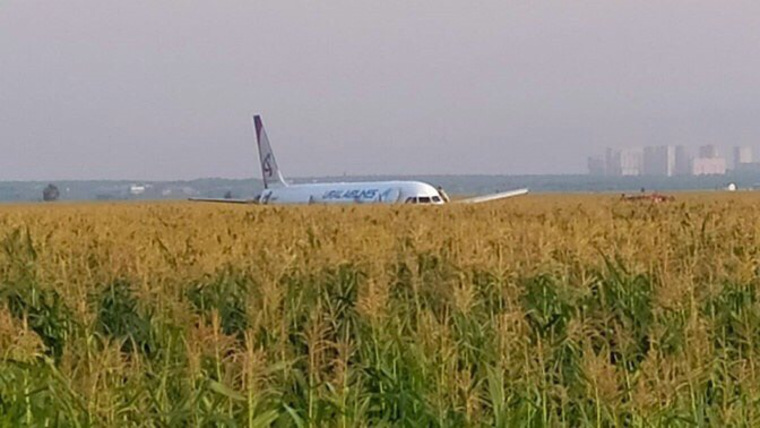 Фото с места посадки самолета «Уральских авиалиний» в Подмосковье