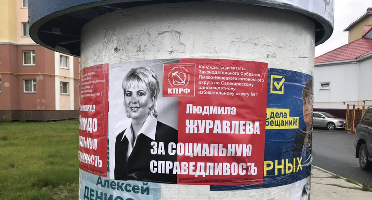 Предвыборный плакат Журавлевой наклеили поверх плаката Смирных