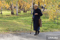 Клипарт. Курган, пожилая женщина, бабушка, пенсионерка с палочкой