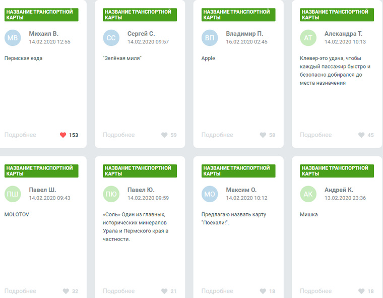 Пользователи на портале «Управляем вместе» предлагают свои варианты названия транспортной карты Перми