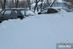 Город в снегу. Курган., сугробы, зима, машины в снегу