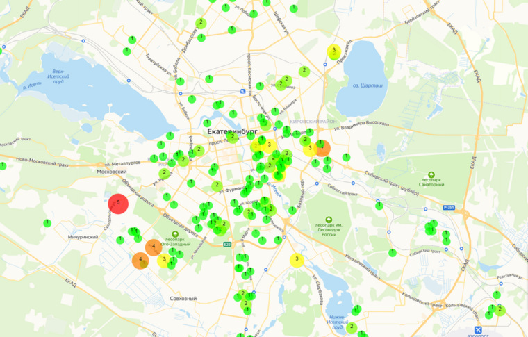 Карта распространения коронавирусной инфекции в Екатеринбурге…