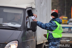 Сотрудники ГИБДД на въезде в город  дают разъяснения по поводу режима. Курган, граница, медицинская маска, гибдд, инспектор дпс, дпс, въезд в город, пост гаи