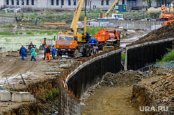 Строительство набережной реки Миасс возле филармонии. Челябинск, дамба, река миасс, южуралмост, строительство набережной