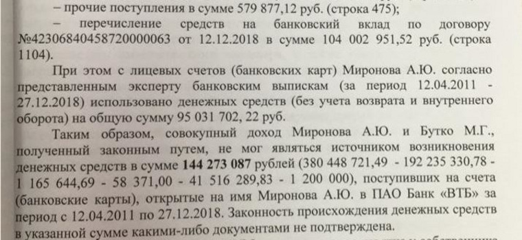 Документально не подтверждено происхождение 144 млн рублей, не считая стоимости коттеджа на Рублевке