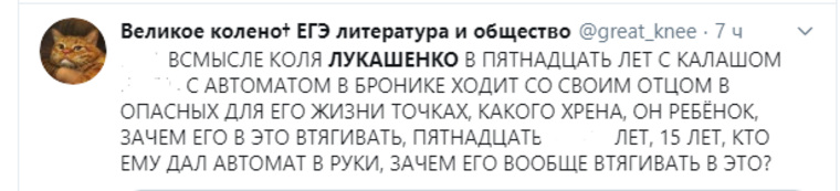 Пользователей Twitter возмущает, что Александр Лукашенко втягивает в политические события несовершеннолетнего сына Николая