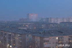 Виды города. Смог. Старые гаражи. Курган, дым, задымление, смог в городе, смог, туман
