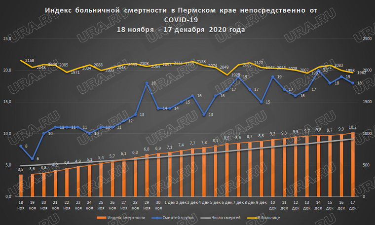 Индекс больничной смертности в Пермского края непосредственно от COVID-19 (ноябрь—декабрь 2020 года)