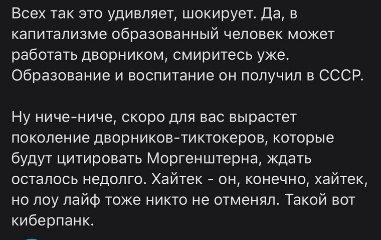 Юзеры убеждены, что в будущем дворники будут цитировать Моргенштерна