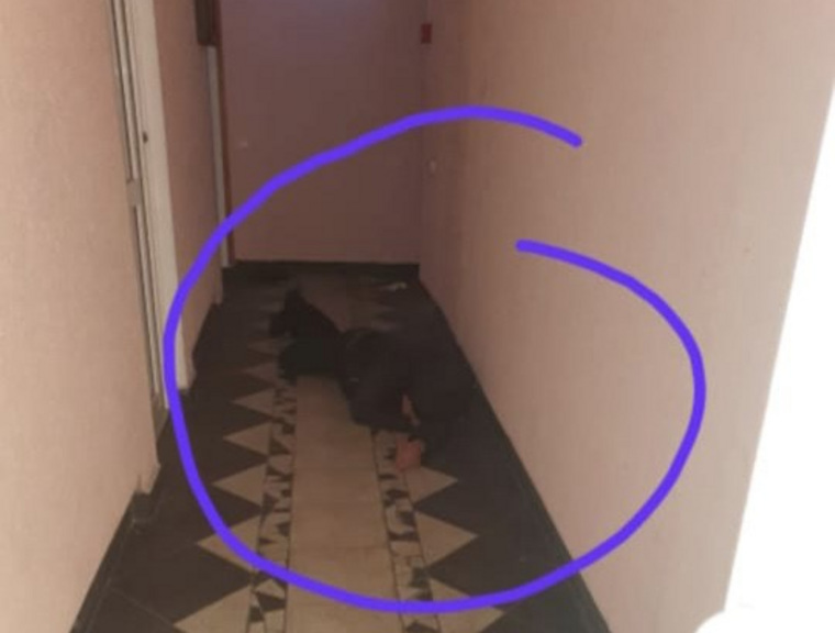 Бездомный спит в коридоре торгового помещения по улице Мира, 17А