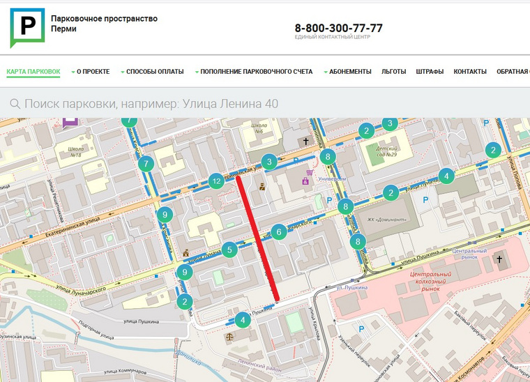Целесообразность включения в зону платных парковок улицы Матросова (обозначена красной линией) будет понятна также после обследования