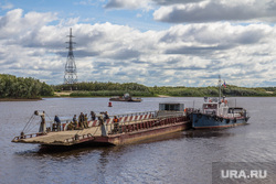 Мост через Вах. Излучинск, паром, переправа, корабль, баржа