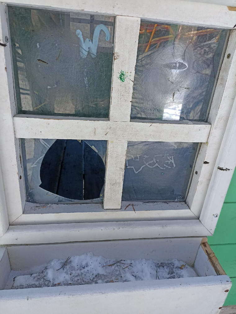 Хулиганы разрисовали детский домик и выбили окно