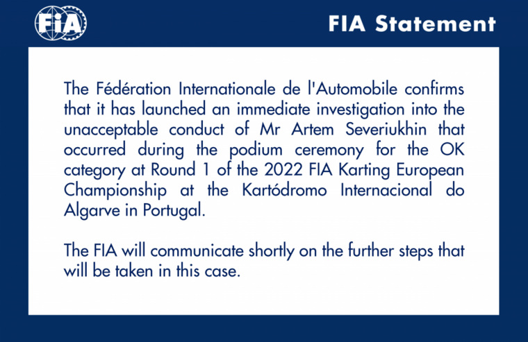 В заявлении FIA сказано, что в отношении мальчика будут предприняты меры