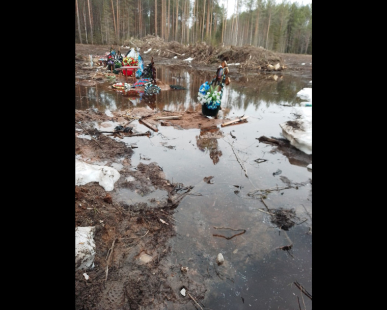 Затопленные могилы на кладбище в Березниках