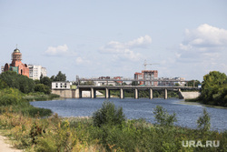 Виды города. Курган, город курган, дамба кургана, тобол летом