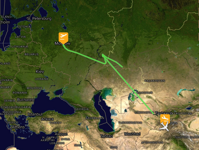 На карте полетов видно, что самолет делал остановку в Самаре