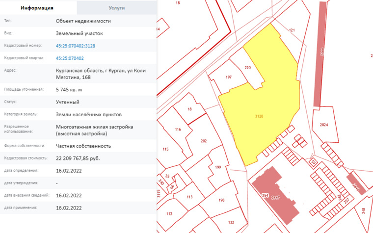 Кадастровая стоимость земельного участка более 22 млн рублей