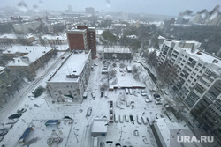 Первый снег. Челябинск , снег, утро, снегопад, город с высоты