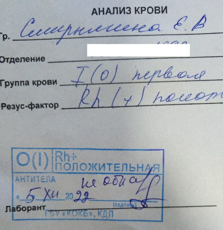 Пациентке, которая знала свою группу крови, пришлось делать повторный анализ в другой больнице