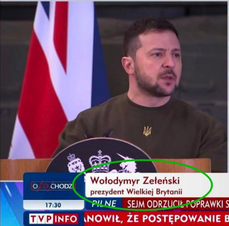 Зеленскому приписали должность "президента Великобритании" в эфире польского телеканал TVP Info