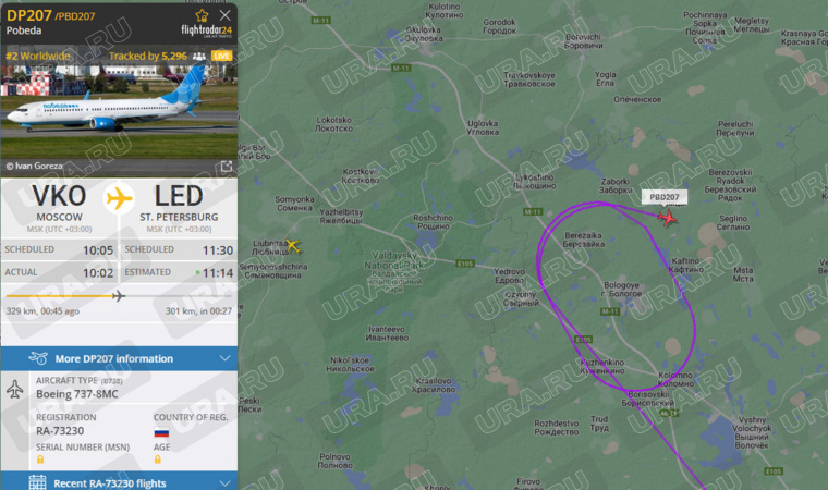 Самолет, направлявшийся в Санкт-Петербург, летает кругами на половине пути