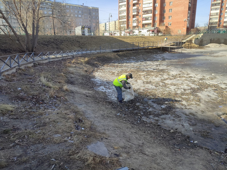 Кроме того, территорию пруда очистили от мусора, который скрывался под снегом