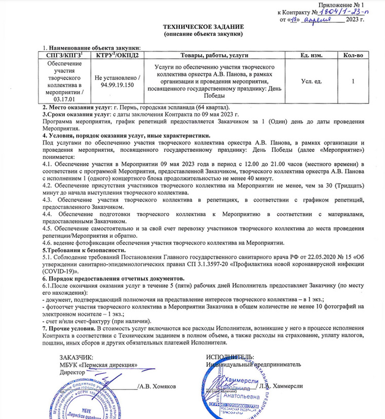 В договоре и техзадании коллектив назван оркестром А.В. Панова