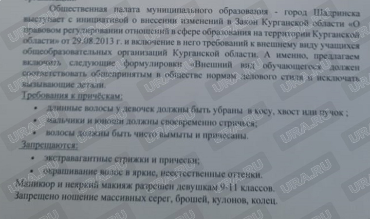 Общественная палата Шадринска выступила с предложением по внешнему виду школьников