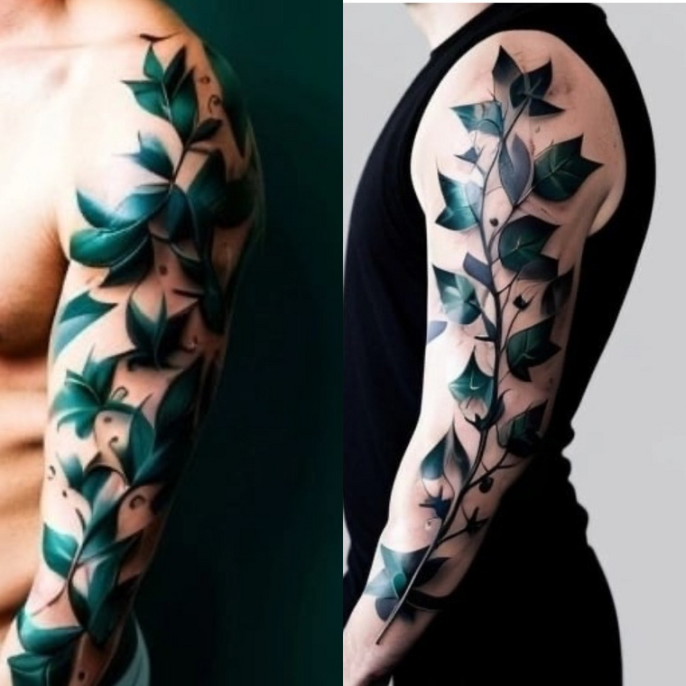 Нейросеть выдала татуировки по запросу: масштабный обволакивающий руку орнамент из растений