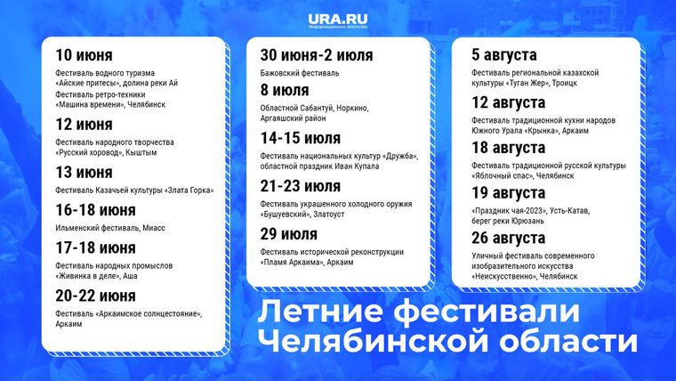 Челябинцев приглашают на Ильменский, Бажовский фестиваль, фестиваль «Аркаимское солнцестояние» и многие другие