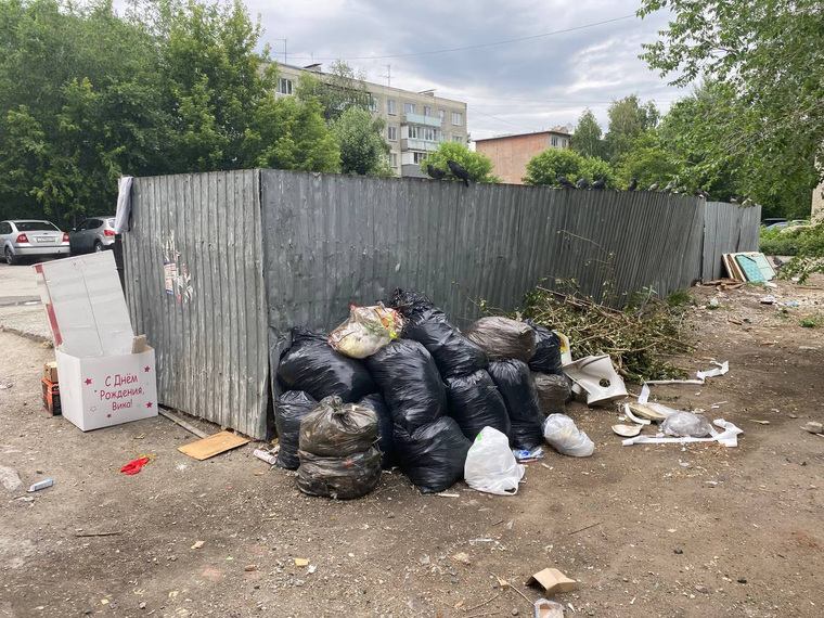 Скопление мусора вокруг мусорной площадки в центре города