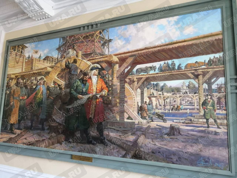 Картина передает атмосферу начала XVIII века, когда Василий Татищев начал строить Екатеринбург