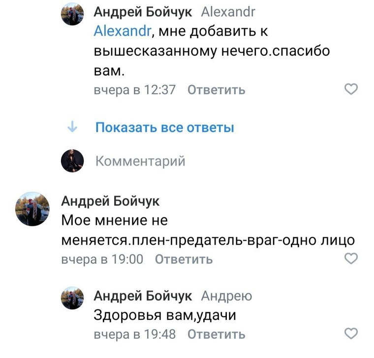 Скриншот комментария, предположительно оставленного эсером Бойчуком