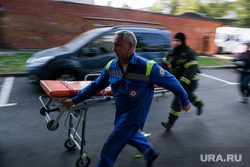 Gas explosion in a residential building in Balashikha.  Moscow, stretchers, rescuers, tragedy, ambulance