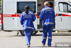 Territory of emergency hospital.  Kurgan, paramedic, ambulance, coronavirus, ambulance