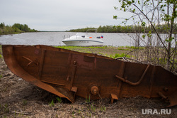 Mail delivery to hard-to-reach areas of the Sverdlovsk region, boat, rusty equipment, town, village, river, nature, abandoned ship