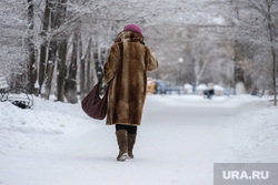 Виды города. Курган, снег, зима, женщина, гор сад